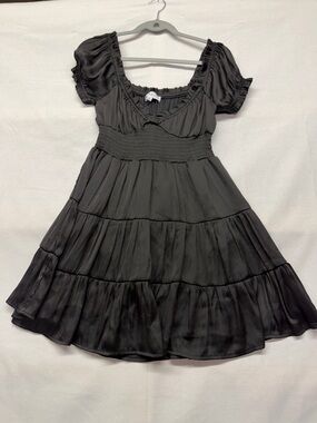MABLE Black Tiered Puff Sleeve Babydoll Dress Y2K size small